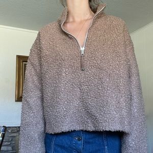 H&M quarter zip up teddy sweatshirt pullover size small oversized boxy so cute